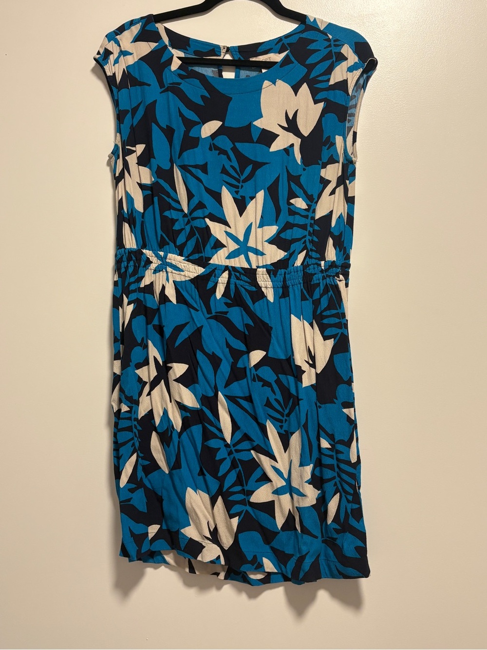 Loft Blue Floral Sleeveless Gathered Waist Dress